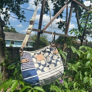 Coach Stylish Blue and Cream Patterned Women's Bag